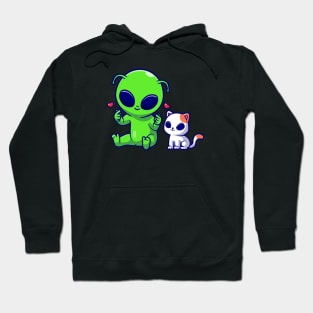 Cute Alien With Cute Cat Alien Cartoon Hoodie